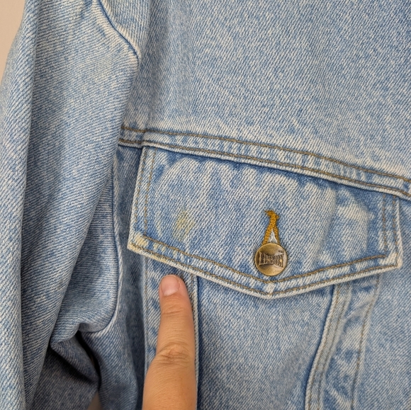 Vintage Linson Harley Davidson Patched Cropped Denim Jacket Women's Large *Stain - Picture 8 of 13